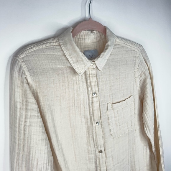 Rails Ellis Button Up Shirt Cream White Sand Long Sleeve Cotton Gauze Large - Picture 3 of 10